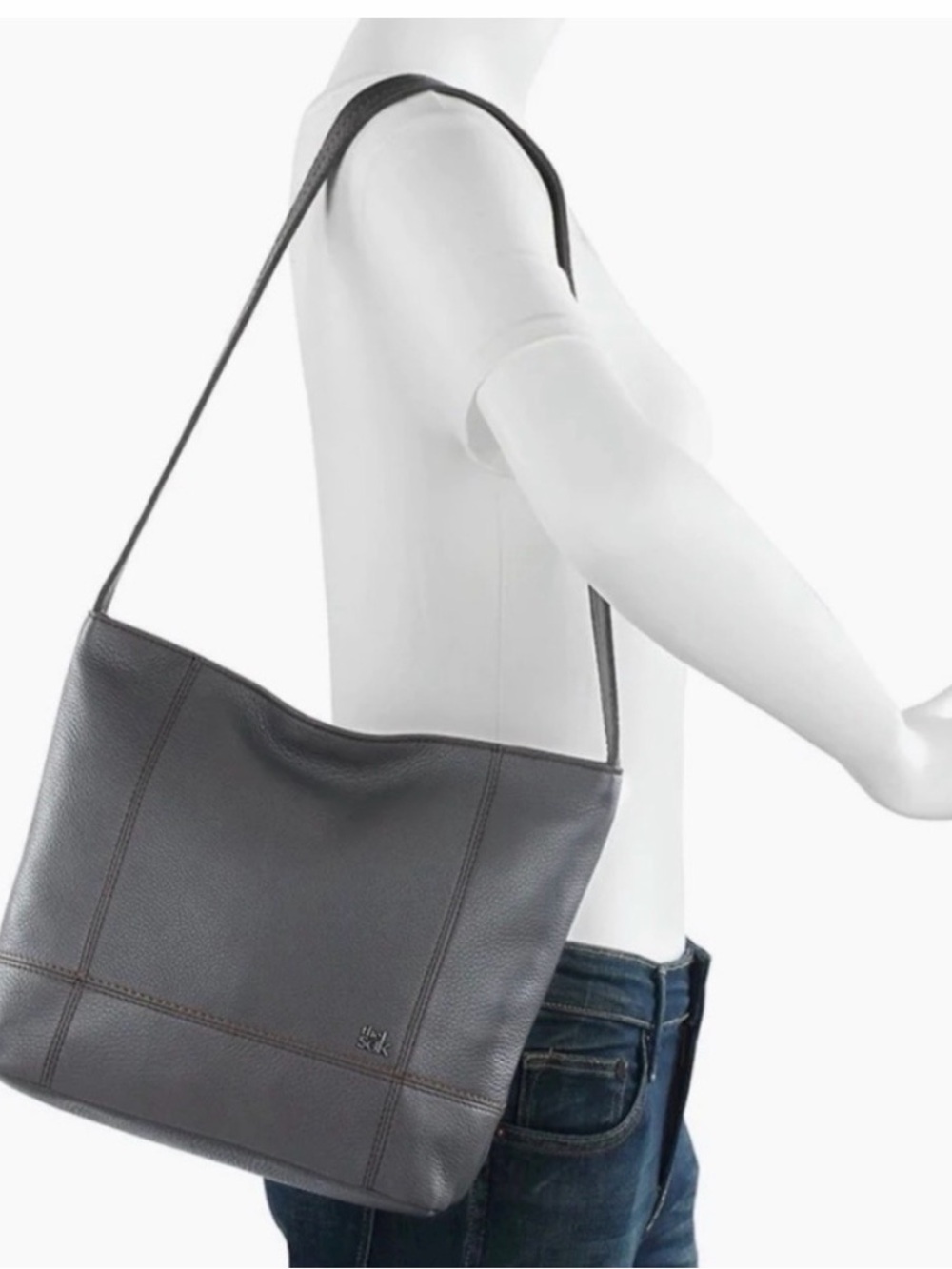 The Sak De Young Leather Hobo Bag Slate Grey Crossbody Shoulder Handbag VGUC